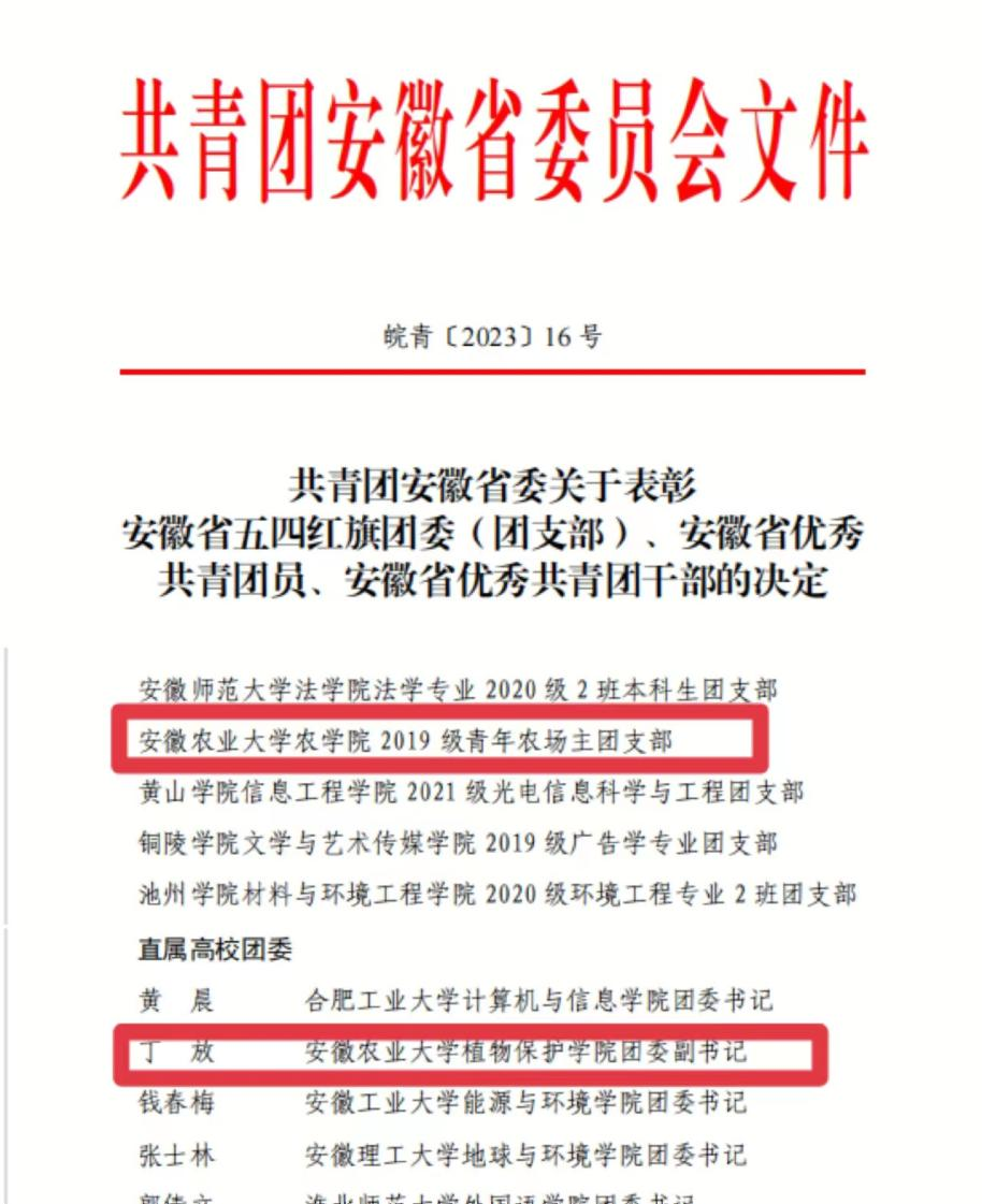 喜报：我校团组织和个人荣获团省委五四表彰 136团委 安农青年